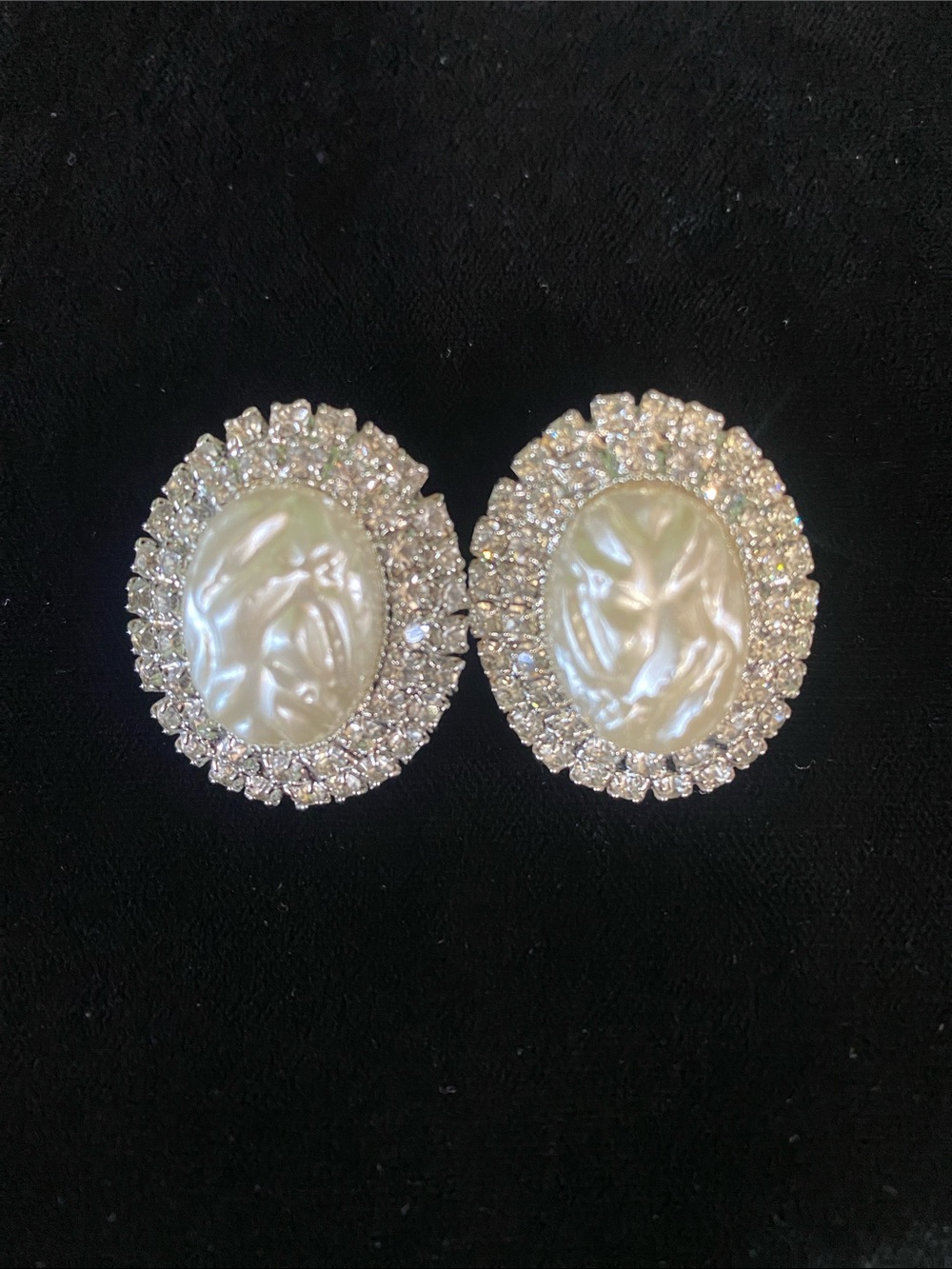 Classic Pearl Cabochon Crystal Halo Earrings